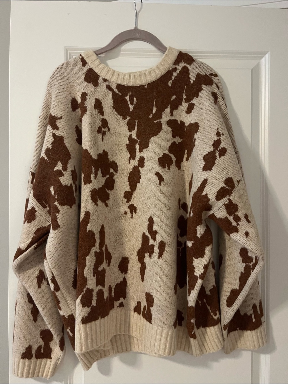 Cream and Brown Patterned Cozy Women's Sweater